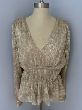 Anthropologie Metallic Smoked Long Sleeve Shirt Blouse Size XL NWT